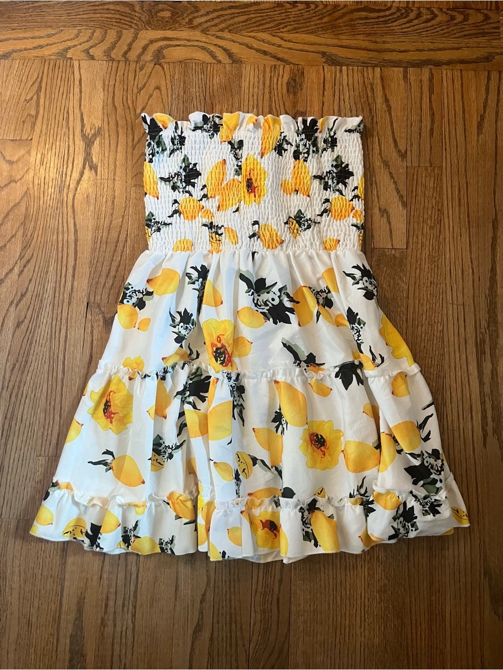 White Strapless Lemon Print Sundress
